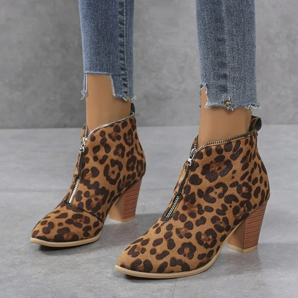 BEAST FASHION Leopard Print Ankle Booties